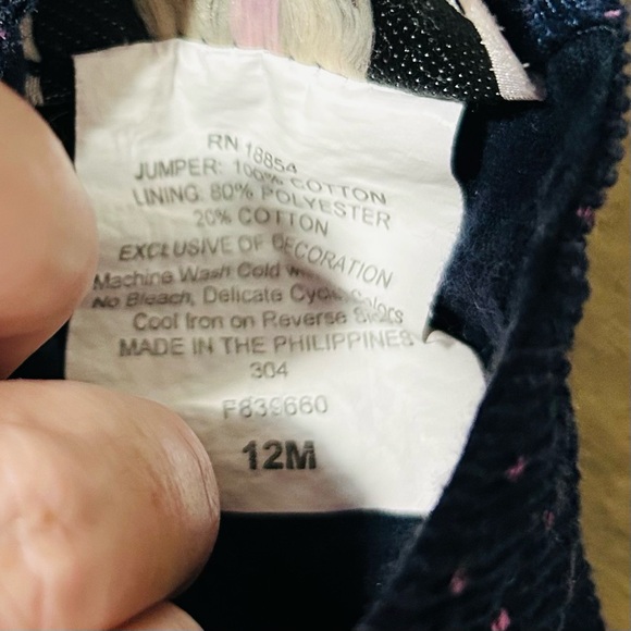 Rare Editions Navy Corduroy Dress with Pink Dots and Butterfly Accents- Size 12M - Picture 3 of 6